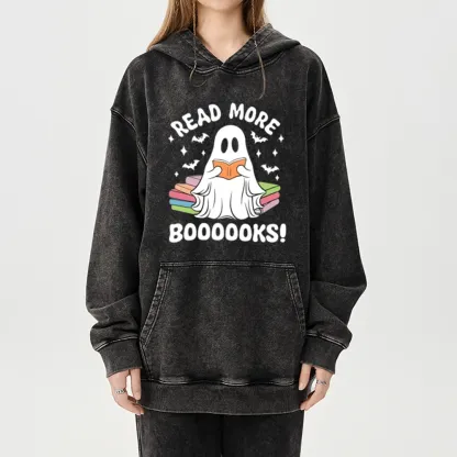 Pagewings Halloween Read More Booooks Unisex Washed Hoodie