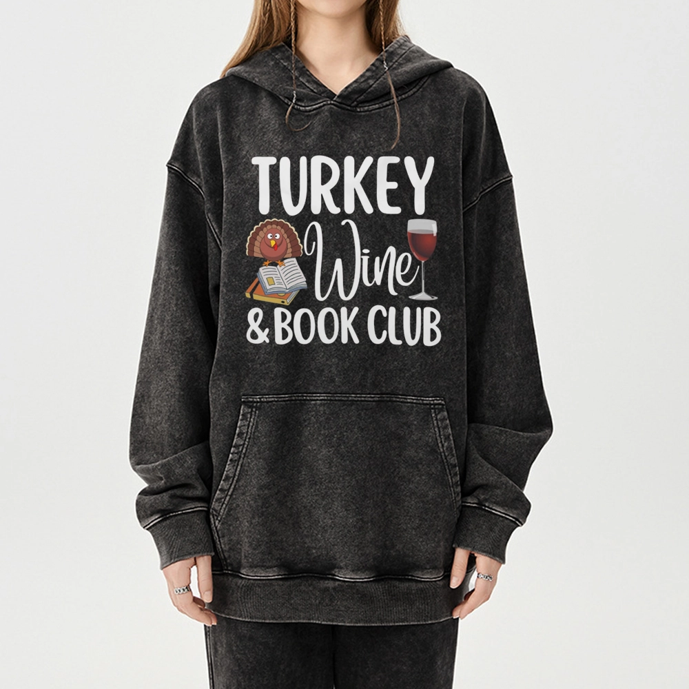 Pagewings Book Club Wine Unisex Washed Hoodie