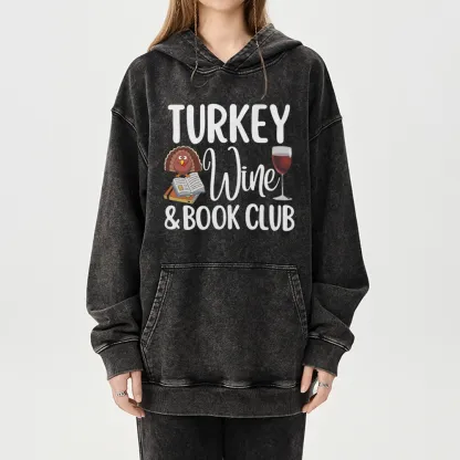 Pagewings Book Club Wine Unisex Washed Hoodie