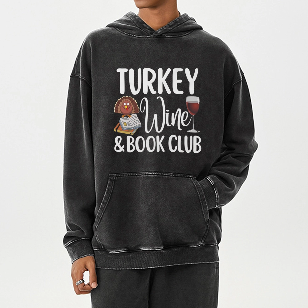 Pagewings Book Club Wine Unisex Washed Hoodie