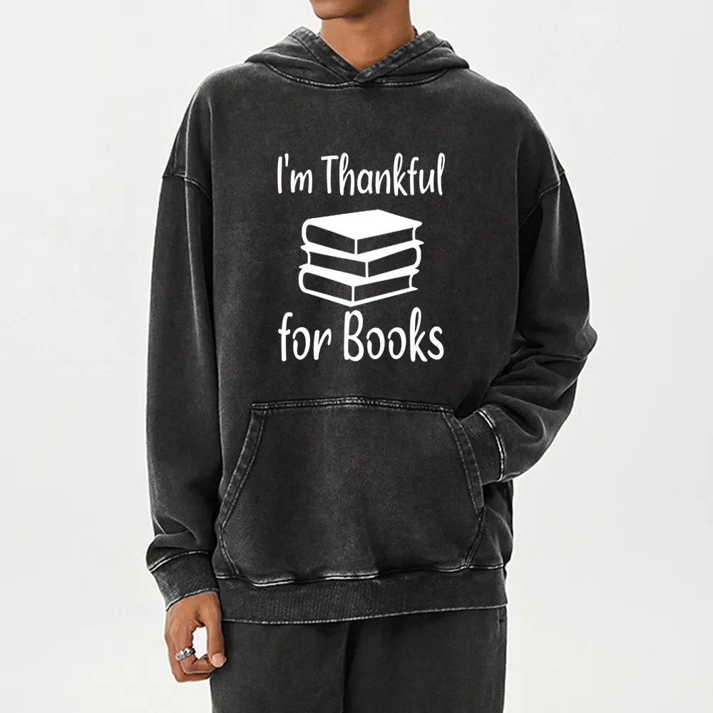 Pagewings Thanksgiving I Am Thankful For Books Unisex Washed Hoodie
