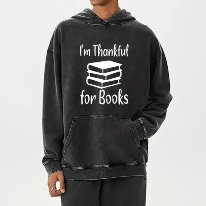 Pagewings Thanksgiving I Am Thankful For Books Unisex Washed Hoodie