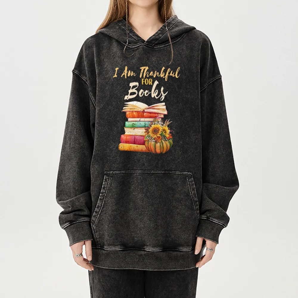 Pagewings Thanksgiving I‘m Thankful For Books Unisex Washed Hoodie