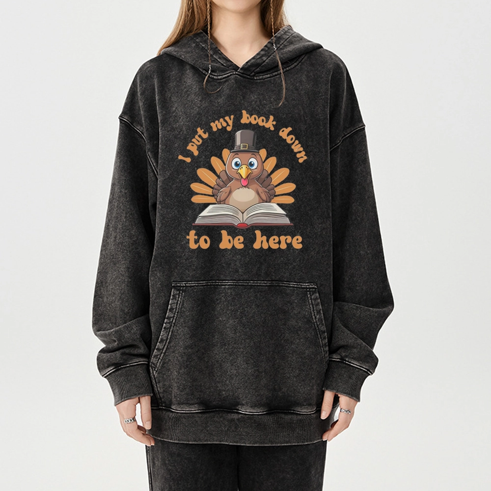 Pagewings Funny Thanksgiving Book Unisex Washed Hoodie