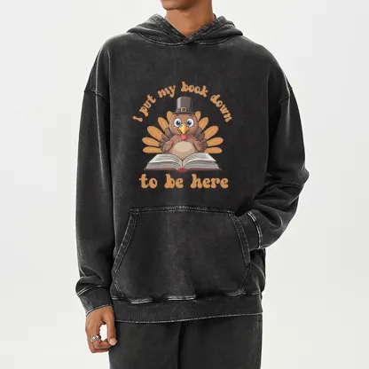 Pagewings Funny Thanksgiving Book Unisex Washed Hoodie
