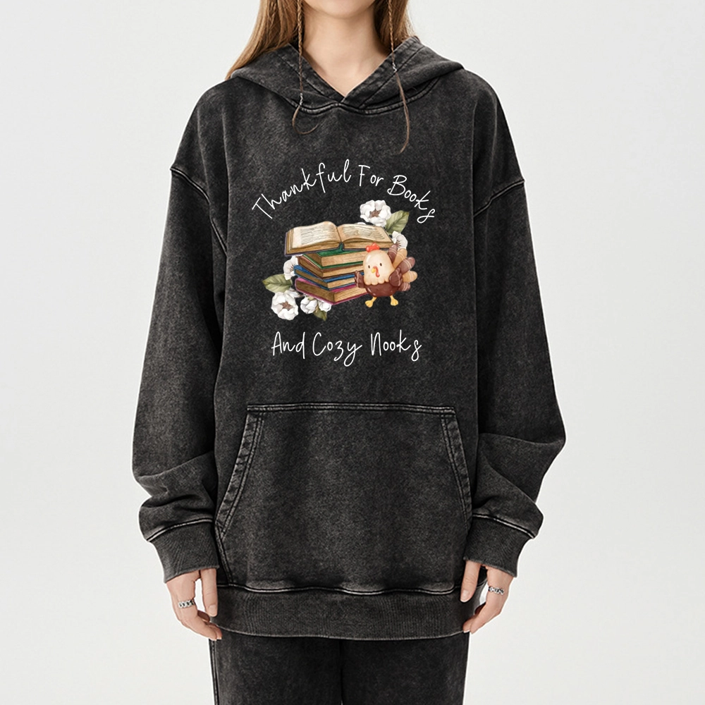 Pagewings Thankful For Books And Cozy Nooks Unisex Washed Hoodie