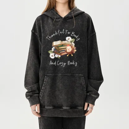 Pagewings Thankful For Books And Cozy Nooks Unisex Washed Hoodie