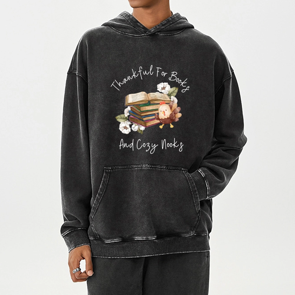 Pagewings Thankful For Books And Cozy Nooks Unisex Washed Hoodie