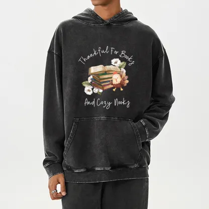 Pagewings Thankful For Books And Cozy Nooks Unisex Washed Hoodie