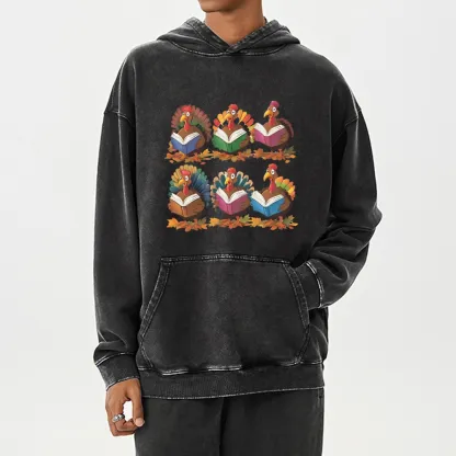 Pagewings Thanksgiving Fall Reading Turkey Unisex Washed Hoodie