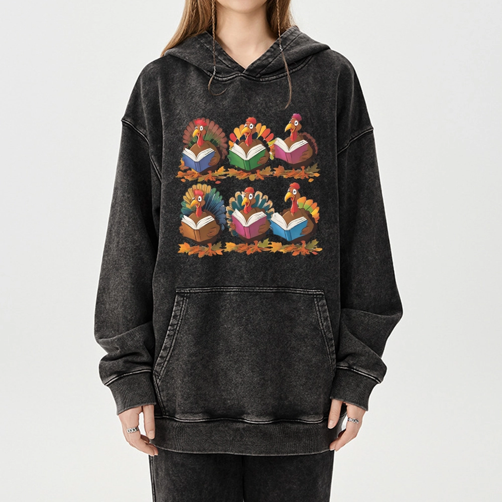 Pagewings Thanksgiving Fall Reading Turkey Unisex Washed Hoodie