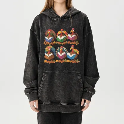 Pagewings Thanksgiving Fall Reading Turkey Unisex Washed Hoodie