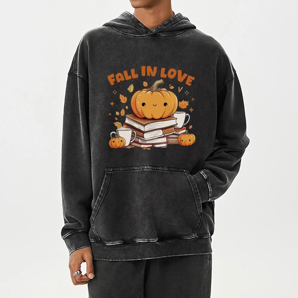 Pagewings Thanksgiving Fall in Love with Reading Unisex Washed Hoodie