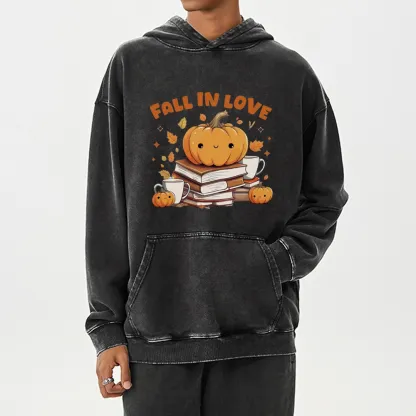 Pagewings Thanksgiving Fall in Love with Reading Unisex Washed Hoodie