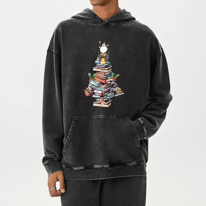 Pagewings Book Christmas Tree Unisex Washed Hoodie