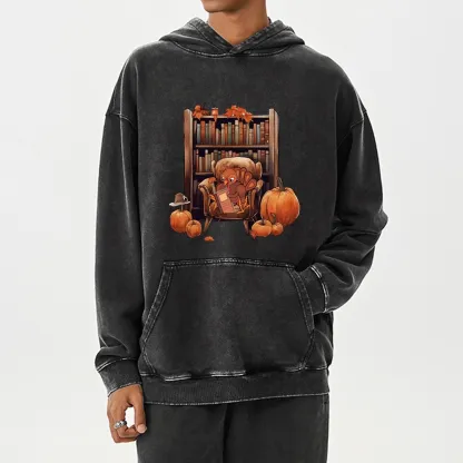 Pagewings Thanksgiving Turkey Reading Unisex Washed Hoodie