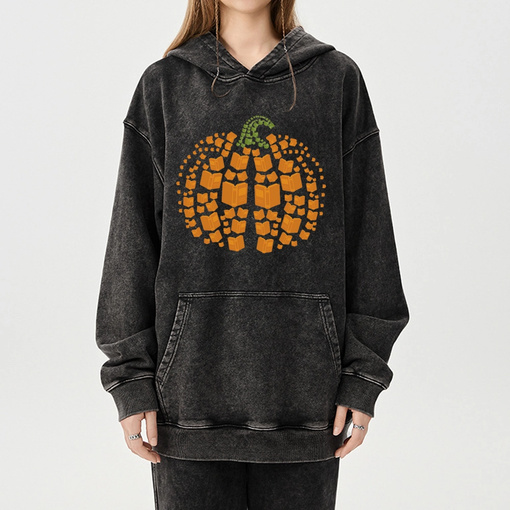 Pagewings Thanksgiving Book Pumpkin Unisex Washed Hoodie