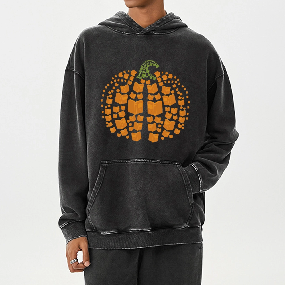 Pagewings Thanksgiving Book Pumpkin Unisex Washed Hoodie