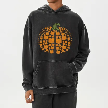 Pagewings Thanksgiving Book Pumpkin Unisex Washed Hoodie
