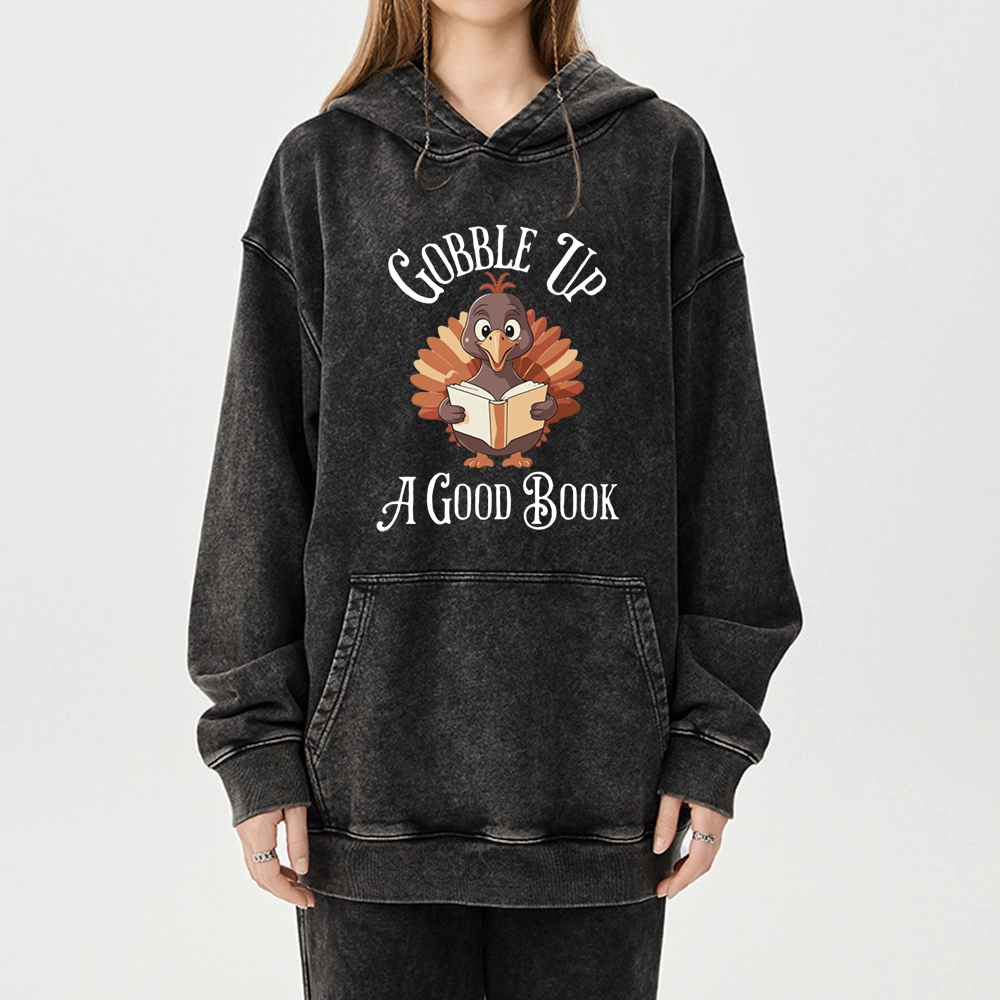 Pagewings Thanksgiving A Good Book Unisex Washed Hoodie