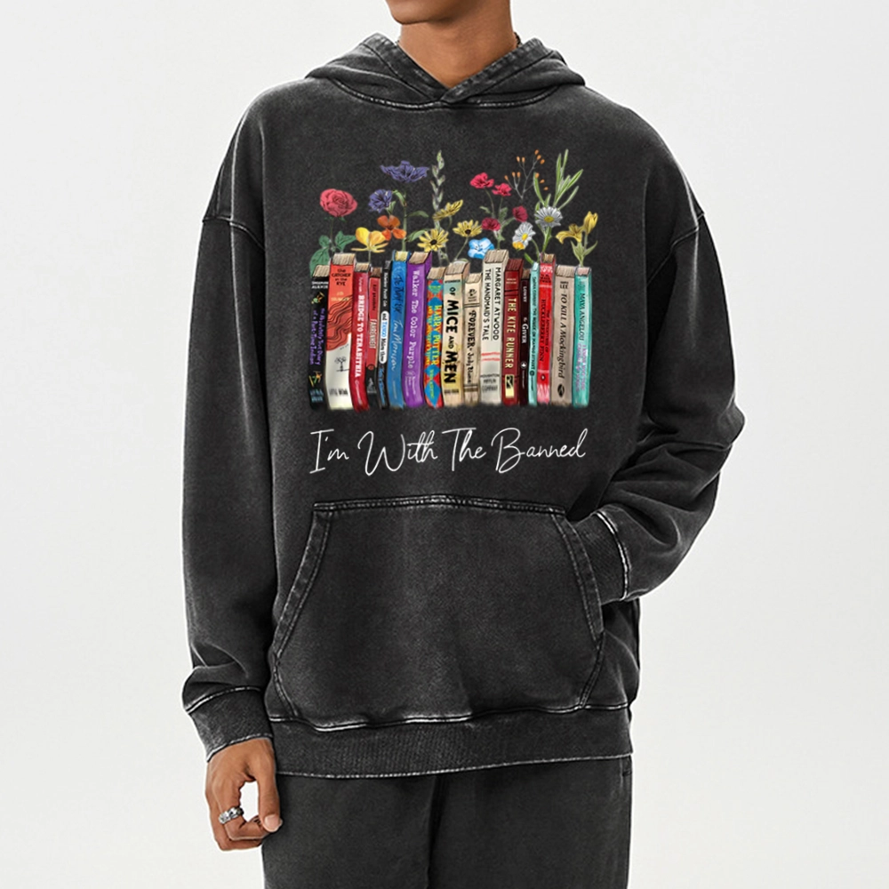 Pagewings I'm With The Banned Flowers Unisex Washed Hoodie