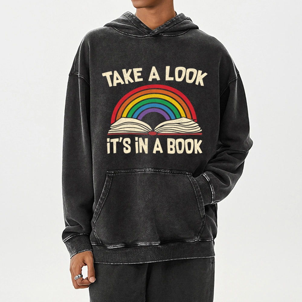 Pagewings Take A Look It's In A Book Unisex Washed Hoodie