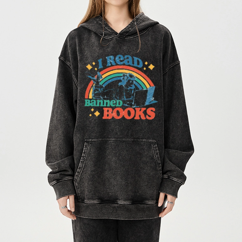 Pagewings I Read Banned Books Unisex Washed Hoodie