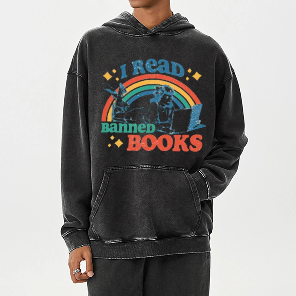Pagewings I Read Banned Books Unisex Washed Hoodie