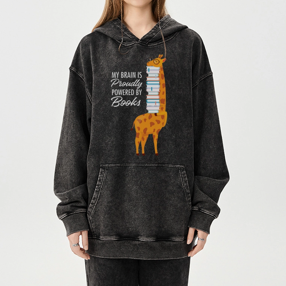 Pagewings My Brain Is Proudly Powered By Books Unisex Washed Hoodie