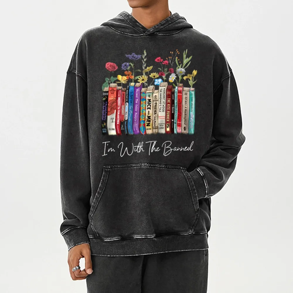 Pagewings I'm With The Banned Flowers Unisex Washed Hoodie