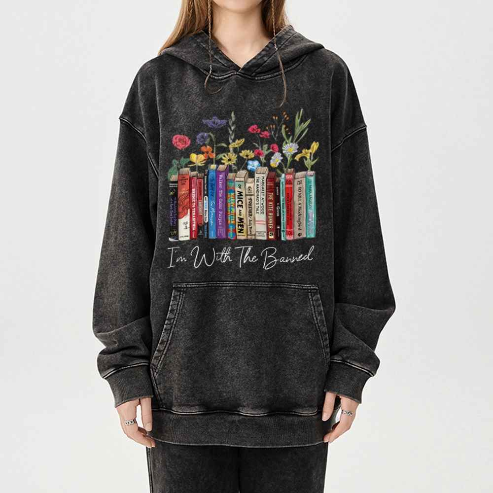 Pagewings I'm With The Banned Flowers Unisex Washed Hoodie