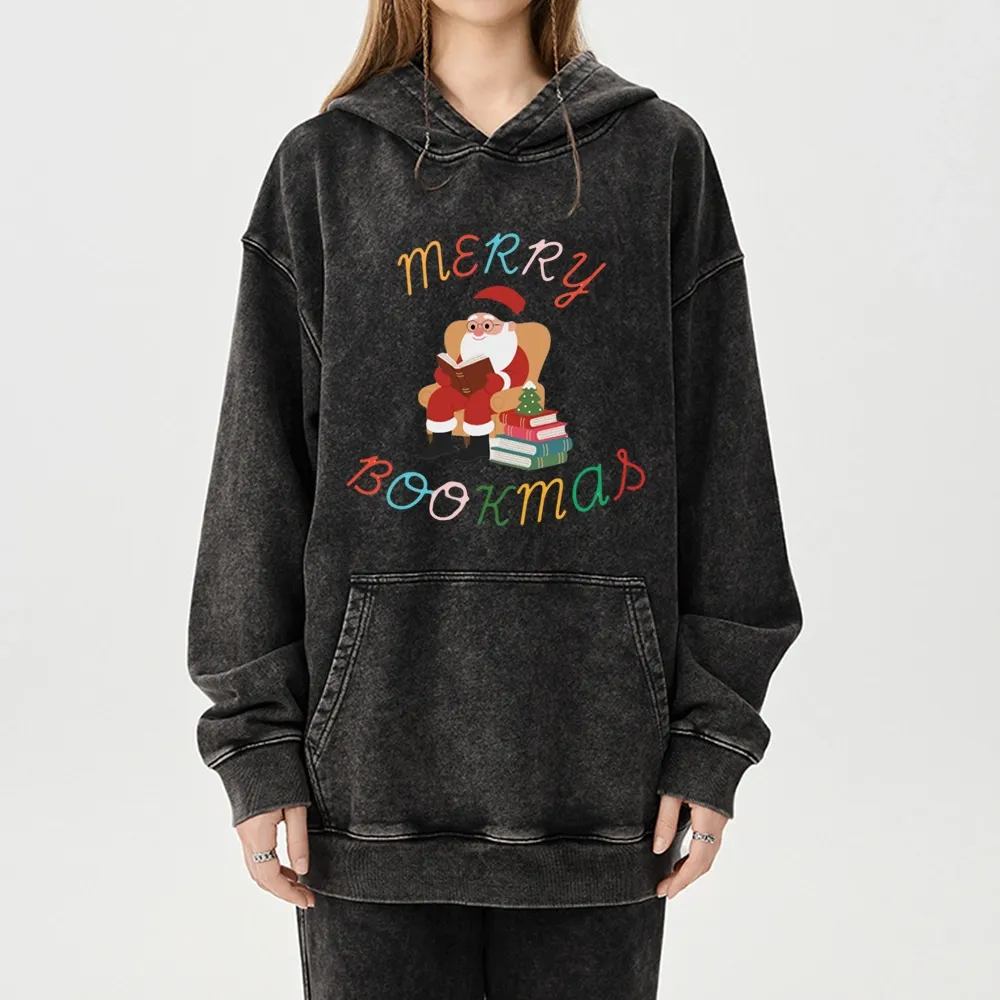 Pagewings Merry Bookmas Christmas Unisex Washed Hoodie