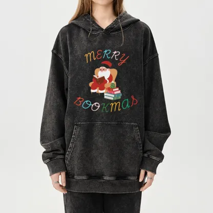 Pagewings Merry Bookmas Christmas Unisex Washed Hoodie