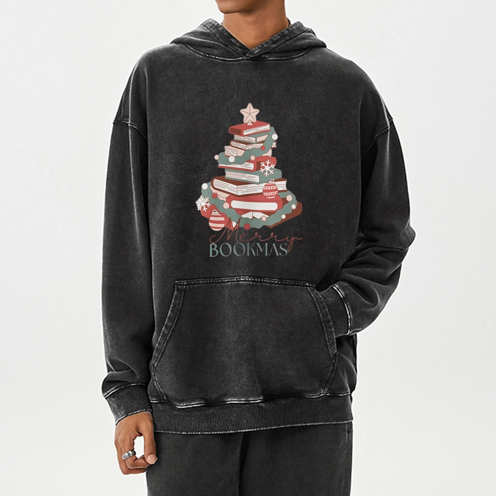 Pagewings Merry Bookmas Unisex Washed Hoodie