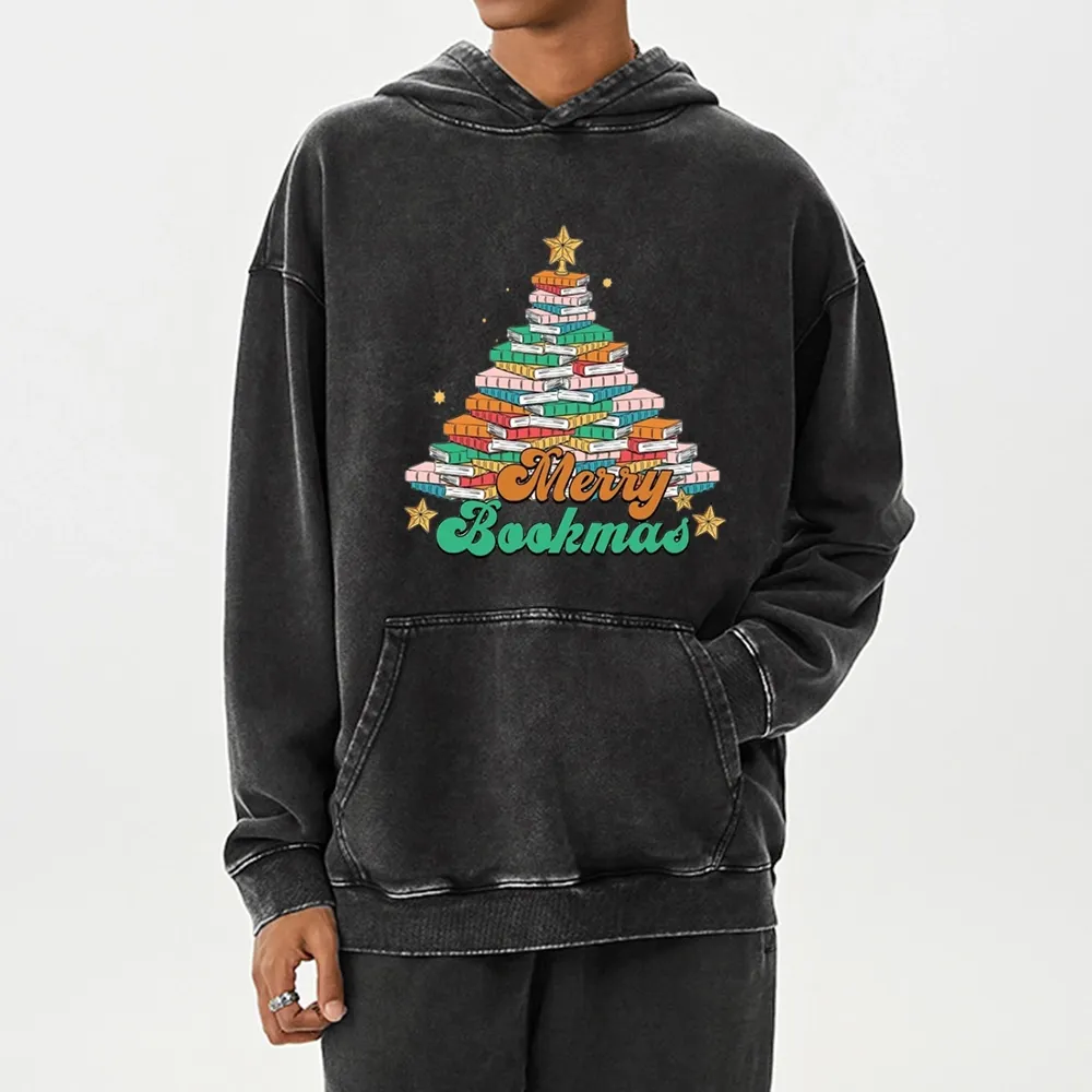 Pagewings Christmas Merry Bookmas Unisex Washed Hoodie