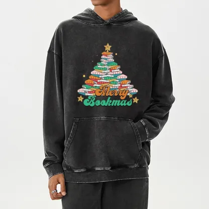 Pagewings Christmas Merry Bookmas Unisex Washed Hoodie
