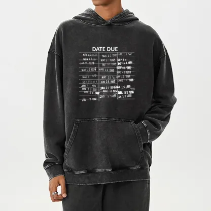 Pagewings Library Card Due Dat Unisex Washed Hoodie