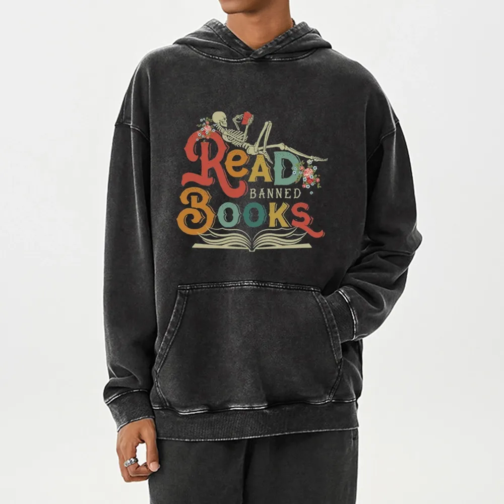 Pagewings Read Banned Books Unisex Washed Hoodie