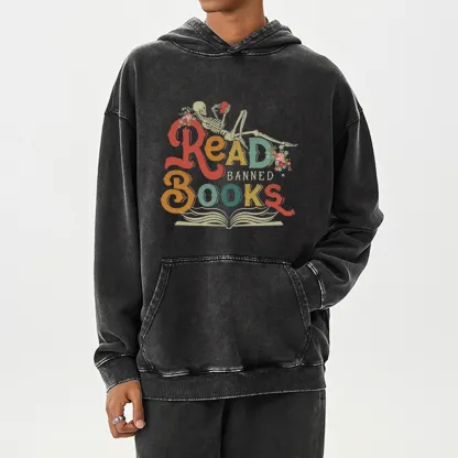Pagewings Read Banned Books Unisex Washed Hoodie