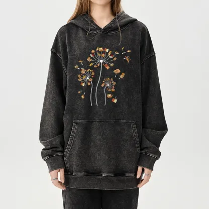 Pagewings Dandelion Flower Books Unisex Washed Hoodie