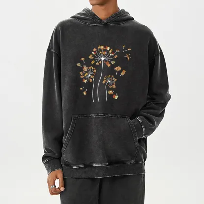 Pagewings Dandelion Flower Books Unisex Washed Hoodie