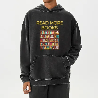 Pagewings Read More Books Bookshelves Unisex Washed Hoodie