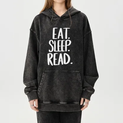 Pagewings Eat Sleep Read Unisex Washed Hoodie