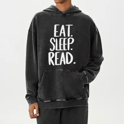 Pagewings Eat Sleep Read Unisex Washed Hoodie