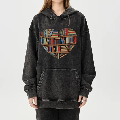 Pagewings Hearty Library Books Unisex Washed Hoodie