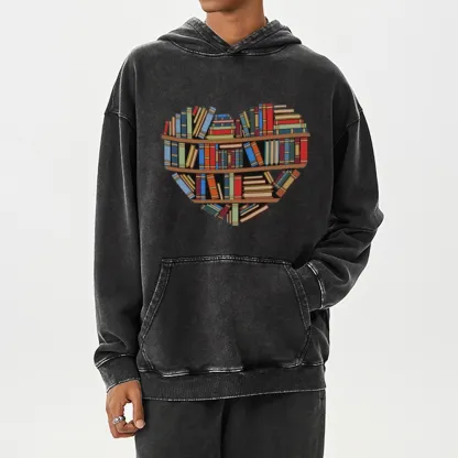 Pagewings Hearty Library Books Unisex Washed Hoodie
