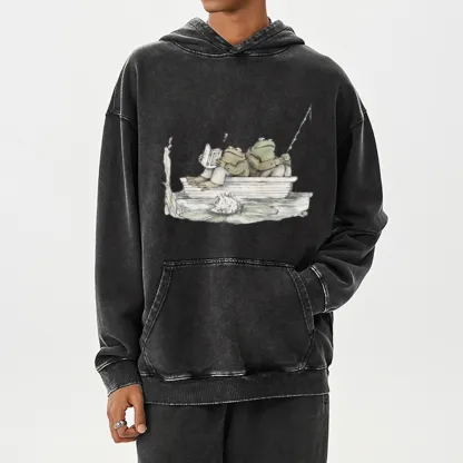 Pagewings Frog Reading Unisex Washed Hoodie