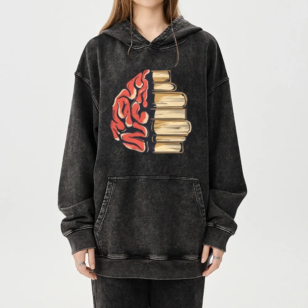 Pagewings Book is Brain Unisex Washed Hoodie