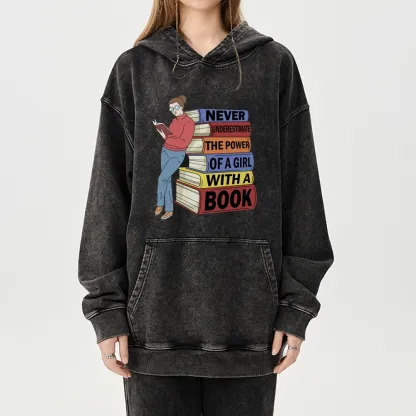 Pagewings Power Of A Girl With A Book Unisex Washed Hoodie