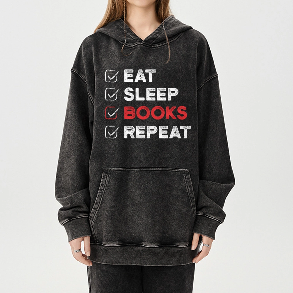 Pagewings Eat Sleep Books Repeat Unisex Washed Hoodie